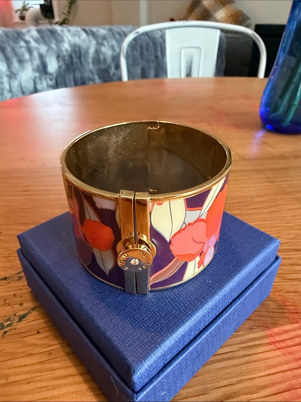 Ann Taylor Factory Purple Floral Enamel Hinged Cuff Bracelet